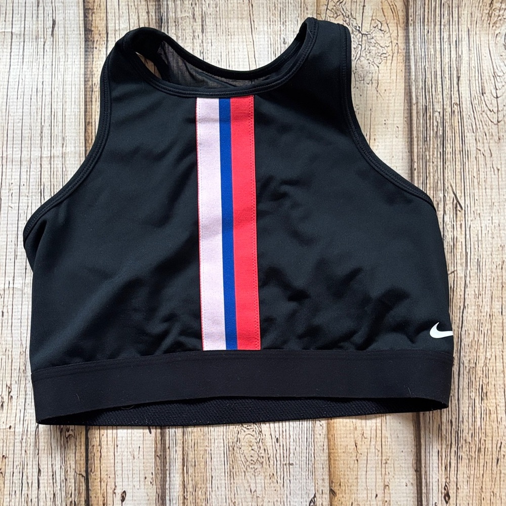 Nike Black Sports Bra with Red and Blue Stripe